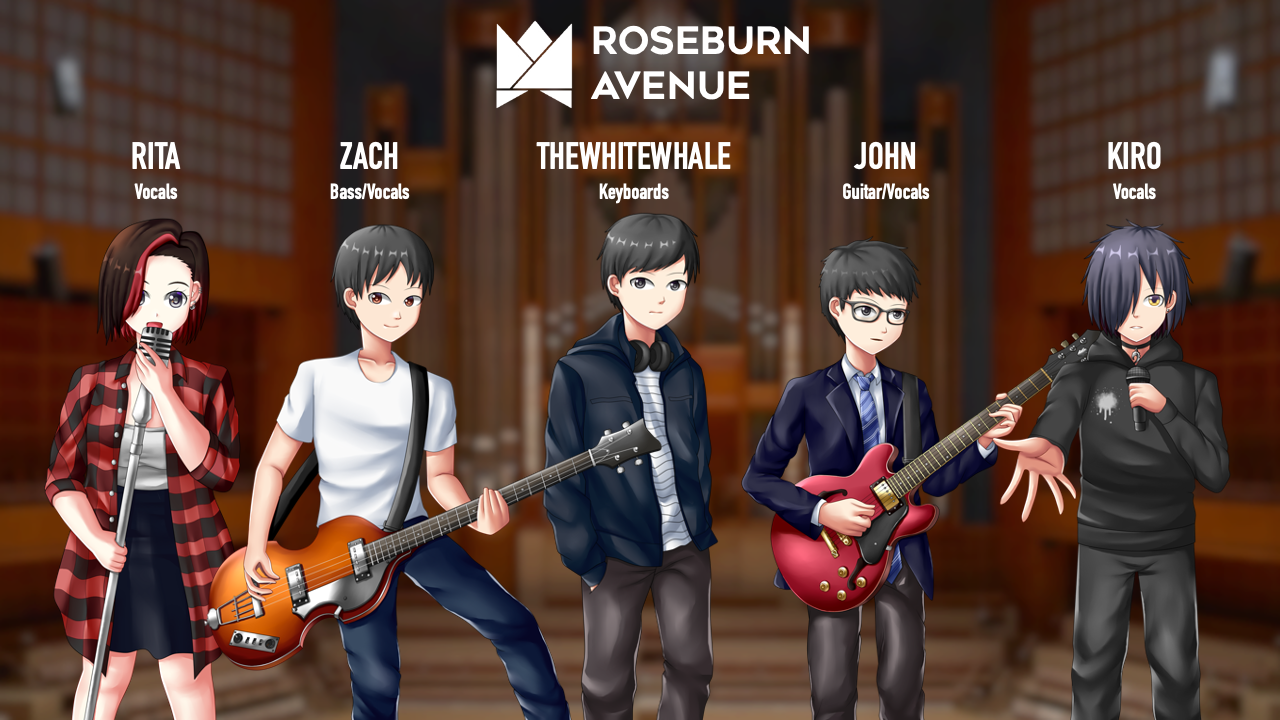 The band, with Rita still a member at the time of commission, as depicted as anime characters.